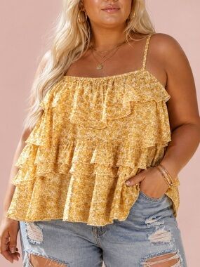 🌾 OLD NAVY NWT Yellow Floral Cottagecore Ruffle Cami Blouse Sz XXL
